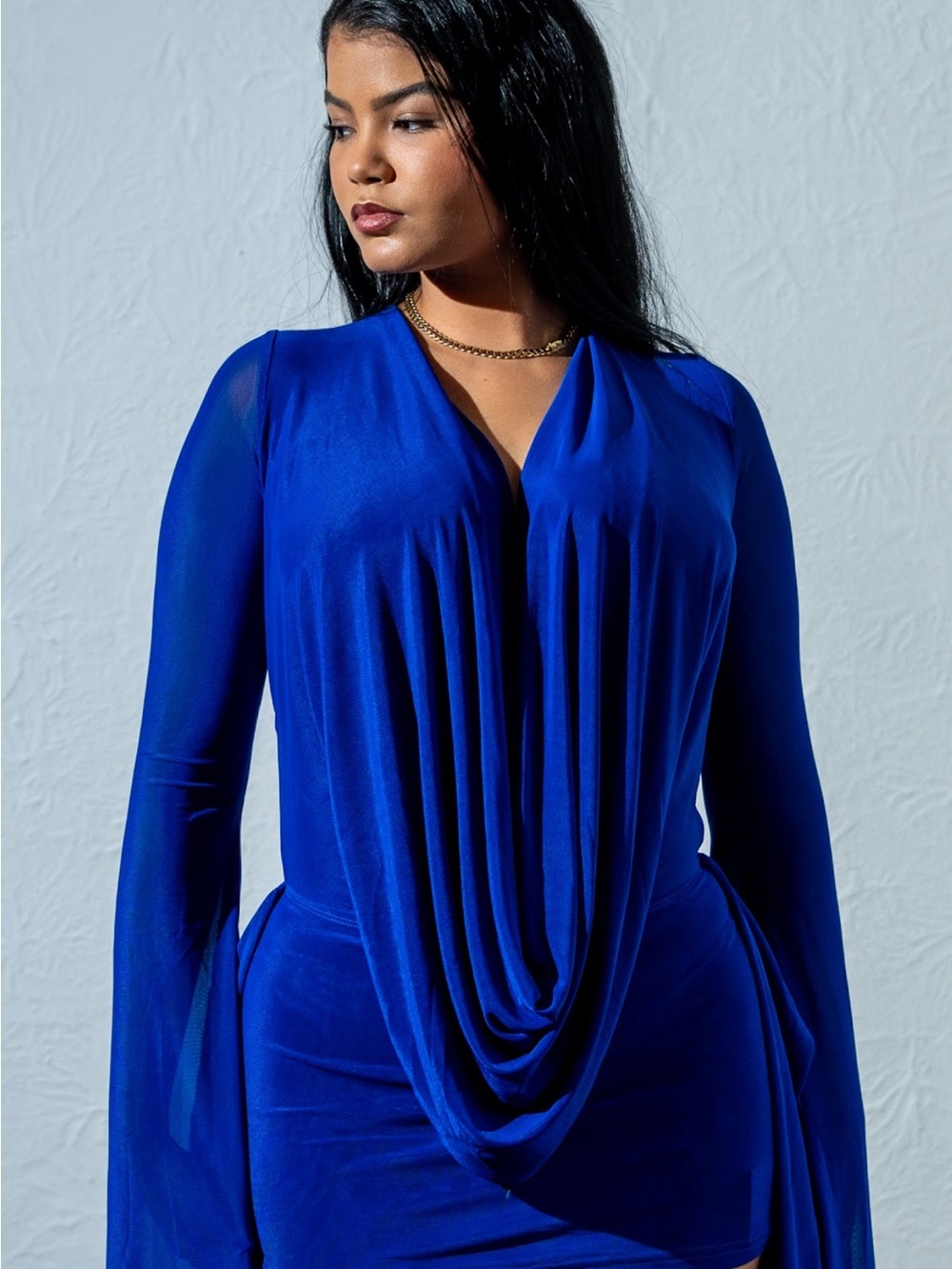 Royal Blue Draped Mini Dress - Brand